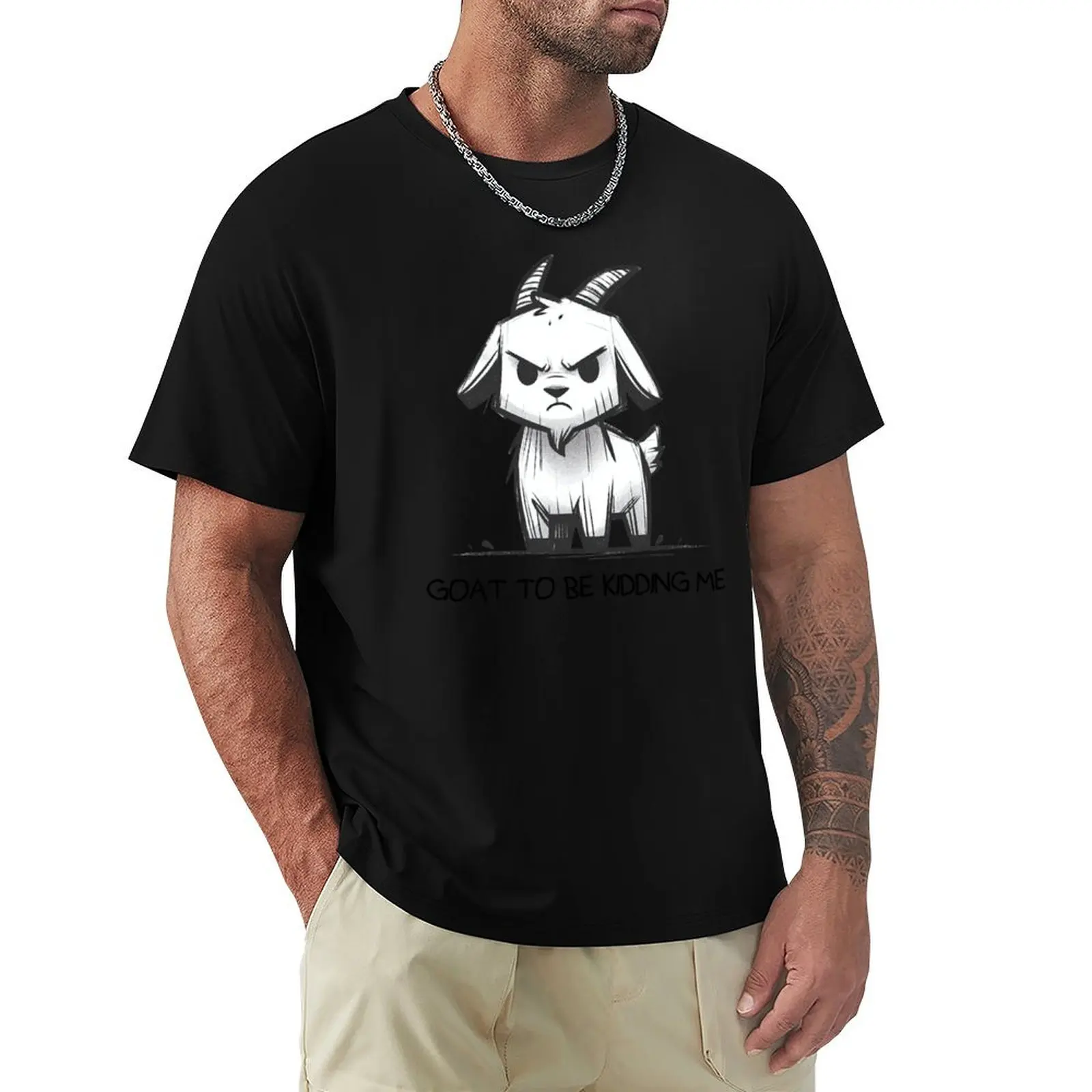 

Grumpy Goat Cartoon Illustration T-Shirt Anime t-shirt Short sleeve tee mens workout shirts