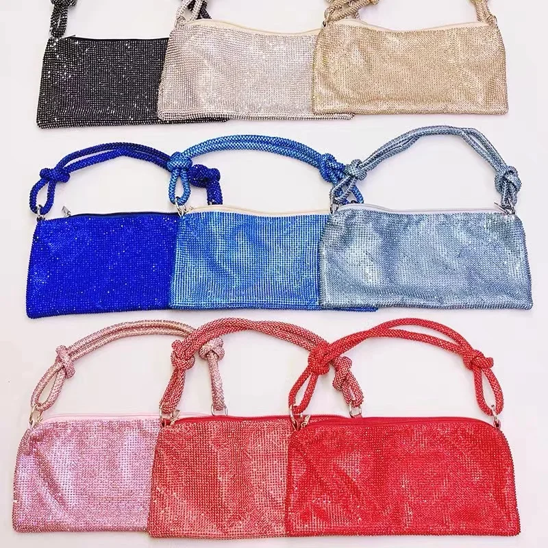 Glitter Shiny Rhinestones Diamond Shoulder Bag Women Handbag Bling Evening Bag Wedding Party Clutch Purse Underarm Bag Armpit