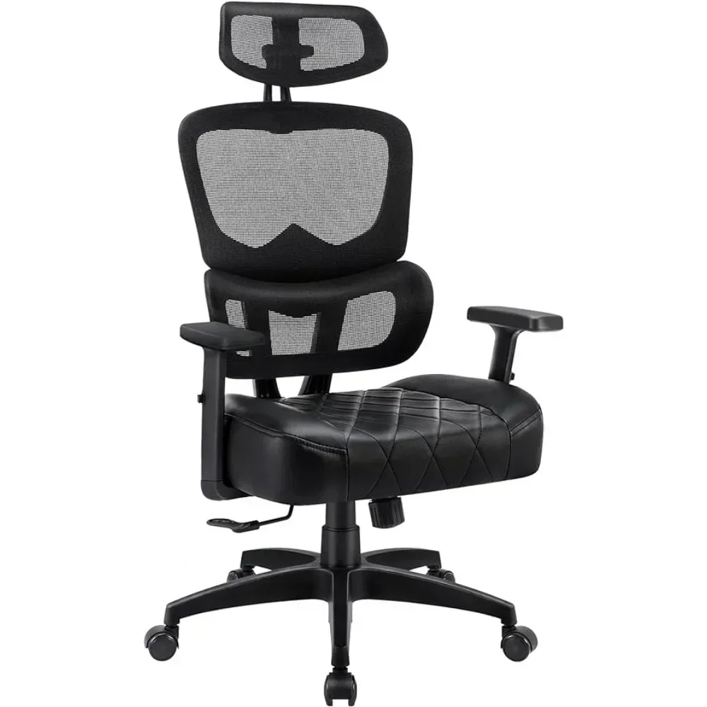 Rotating ergonomic high backrest mesh office chair with adjustable headrest armrest, backrest tilt function, lumbar support