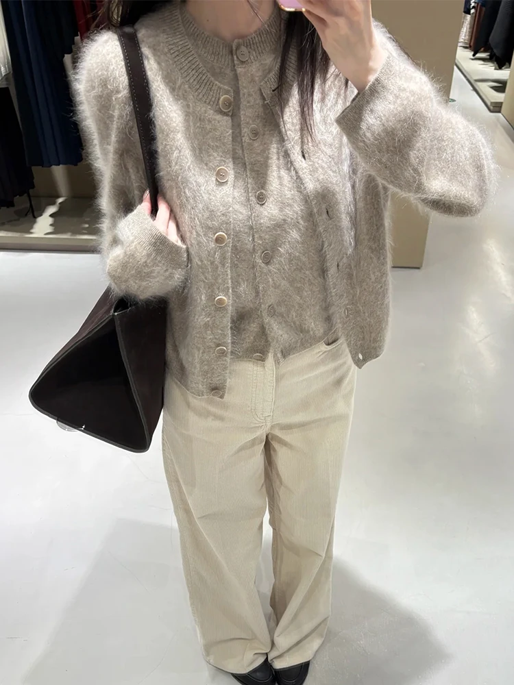 

round Ne Furry Brued Knitted Open Cardigan Women's Loose Layering Sweater Small Outerwear Top Commute Sle Casual Wear