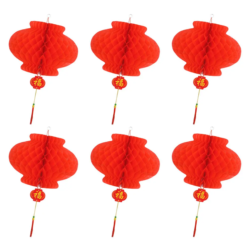 30Pcs Red Round Foldable Chinese Lanterns Festive Plastic Hanging Decor Indoor Outdoor Stainless Steel Ring for New Year