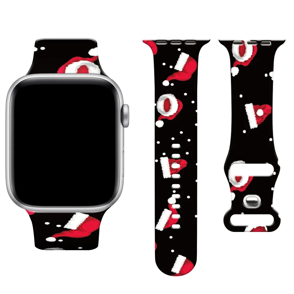 Silicone Strap for Apple Watch band 40mm 41mm 46 42mm 44mm 45mm 49mm Christmas bracelet for iWatch Series 10 9 SE 8 7 6 5 Ultra