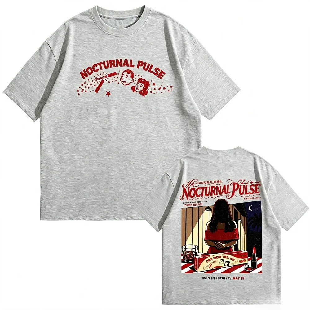 Vintage Nocturnal Pulse Graphic Men T-Shirt Retro Horror Print Casual Short Sleeve Streetwear Tee