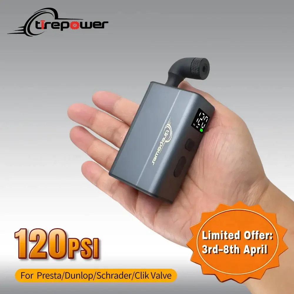

Портативный электрический насос для шин с цифровым дисплеем, мини-компрессор 120PSI, двойной аккумулятор 750 мАч, для MTB, шоссейных велосипедов, с клапанами Schrader, Presta и Clik