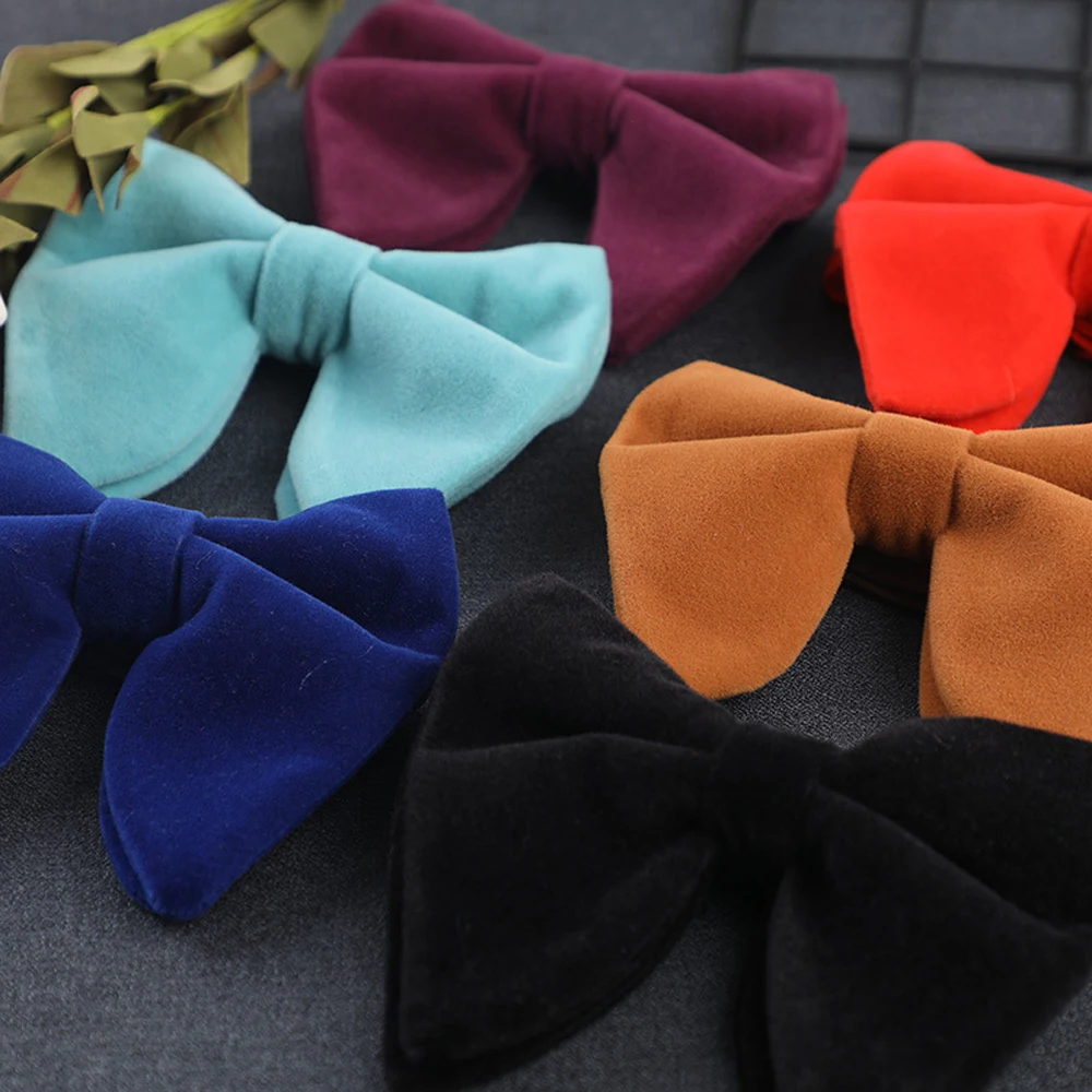 Funeral Groom Women Solid Bow Knot Formal Wear Accessories Planted Velvet Bow Tie Neck Tie Horn Bow Ties