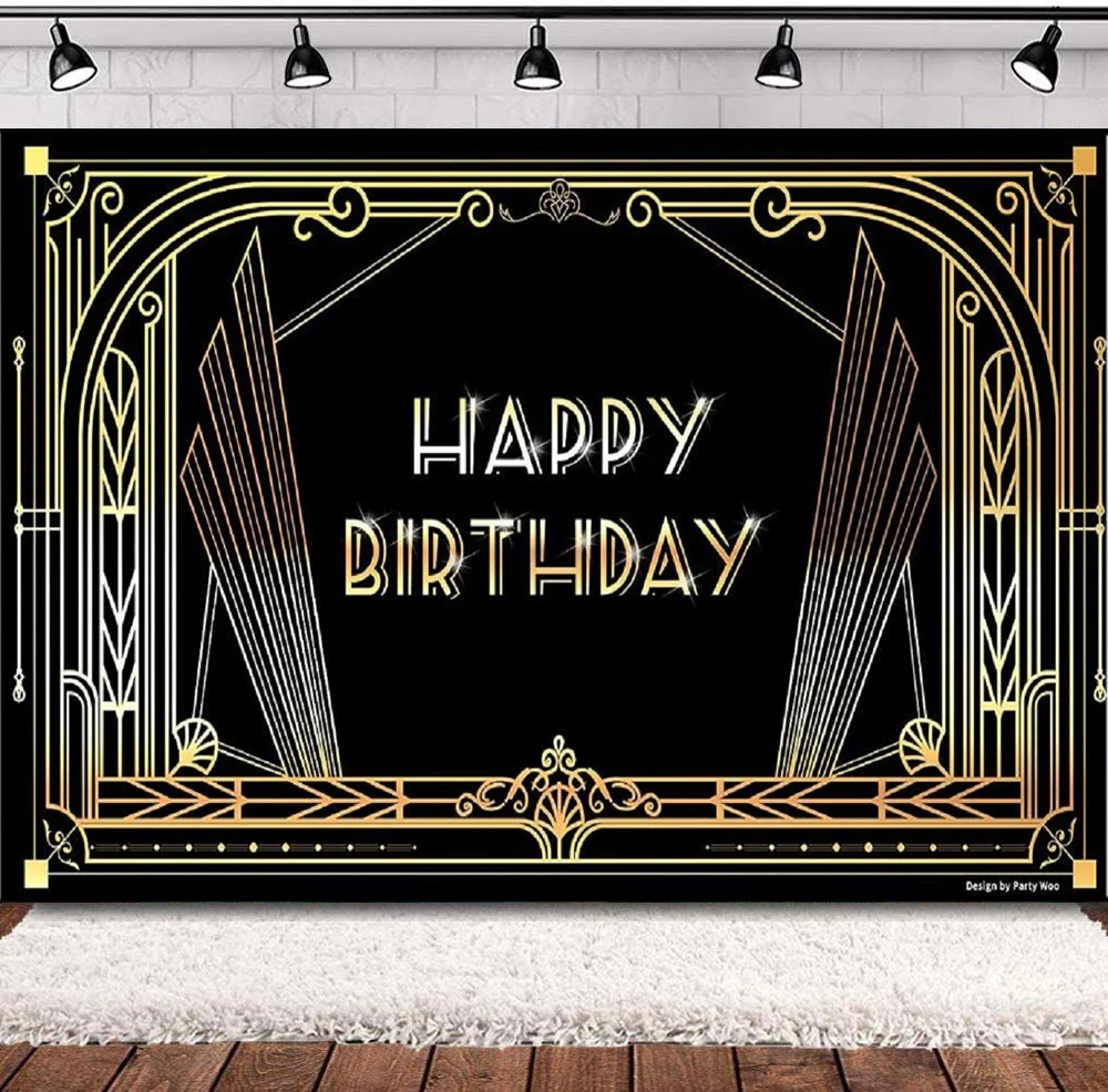 

Photography Backdrop Happy Birthday Party For Women Decorations Black And Gold Background Supplies Banner Poster