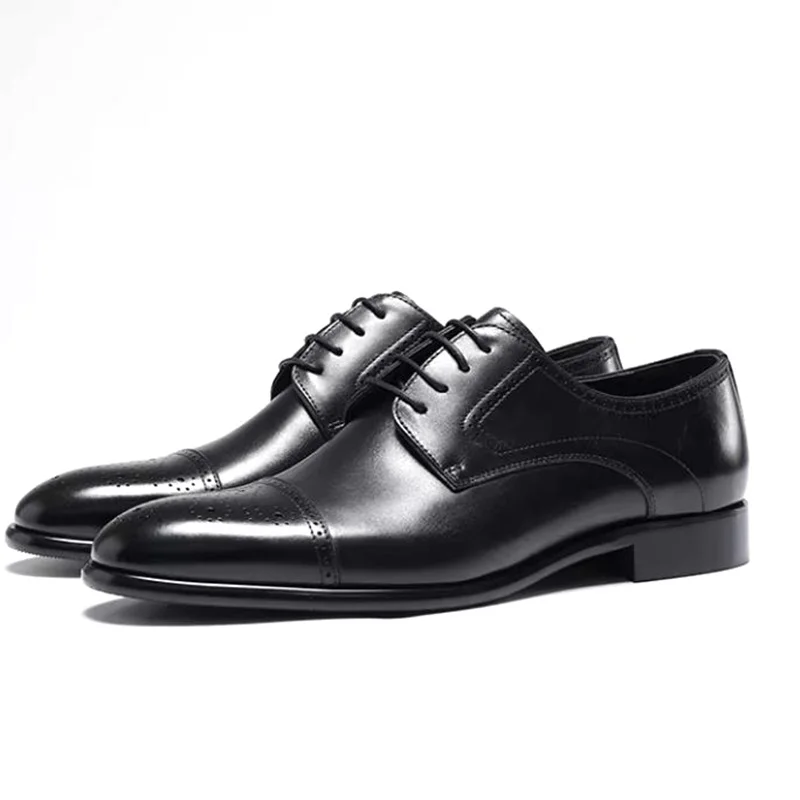 High-end First-layer Cowhide Leather Shoes For Men British Style Brogue Sheepskin Lining Business Formal Shoes