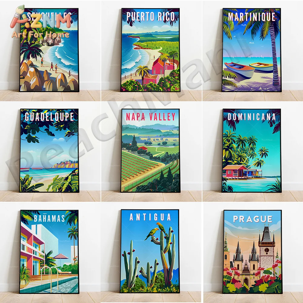 Romantic landscape poster of Guadeloupe, Seychelles, Martinique, Curacao, Bahamas, Puerto Rico, Antigua, Caribbean, Napa Valley