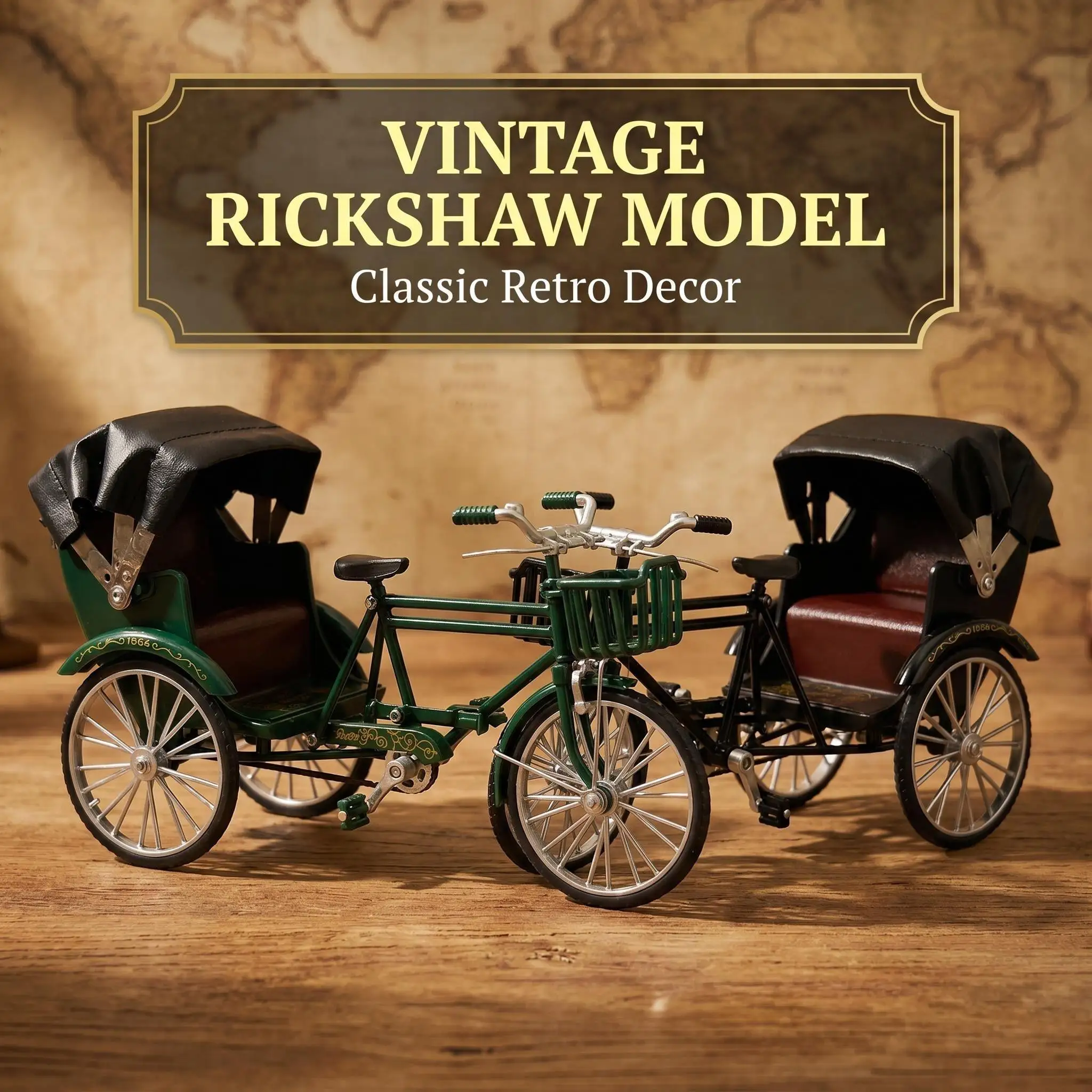 Rickshaw Tricycle Model, Classic Vintage Cycle Pedicab Mini Replica, Nostalgic Tabletop Decoration Gift for Vintage Lovers
