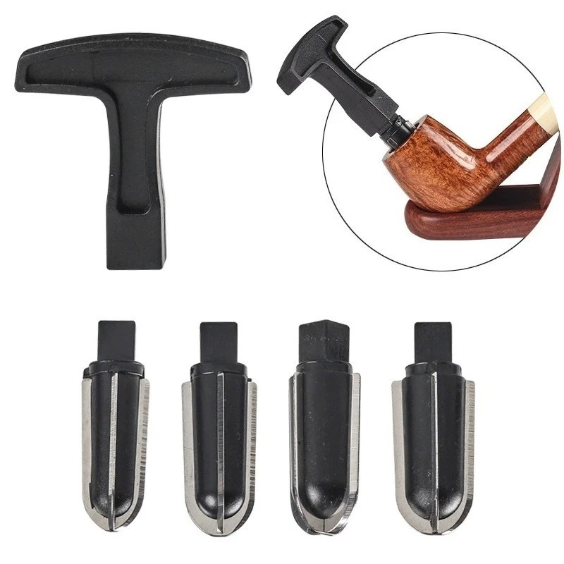 Tobacco Pipe Reamer Cleaner Kit With 4 Heads Blade Smoking Accessories Pipe Cleaner Handle Scraper Carbon Remover Tool Set