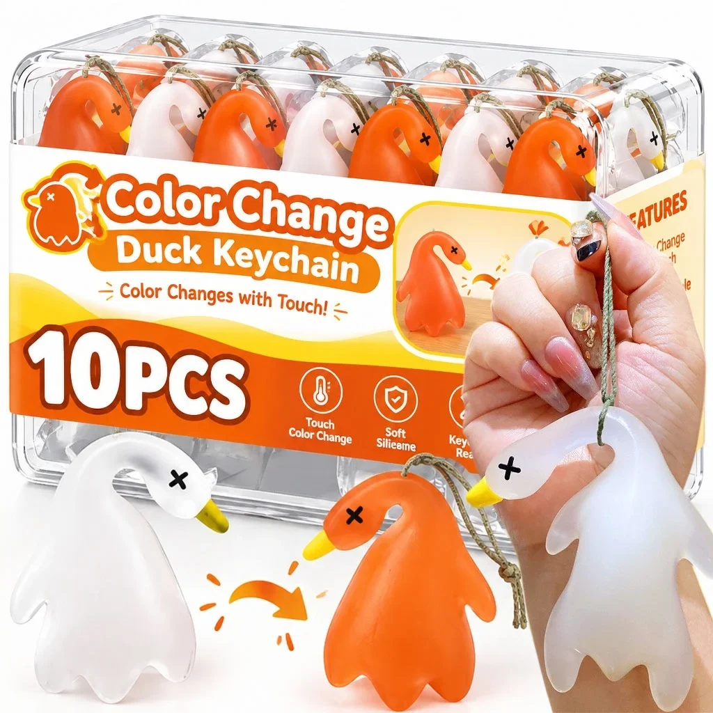 Funny Color Change Duck Pendants for Bag Ornament UV Photochromic Simulation Roast Duck Keyrings for Women Birthday Gift