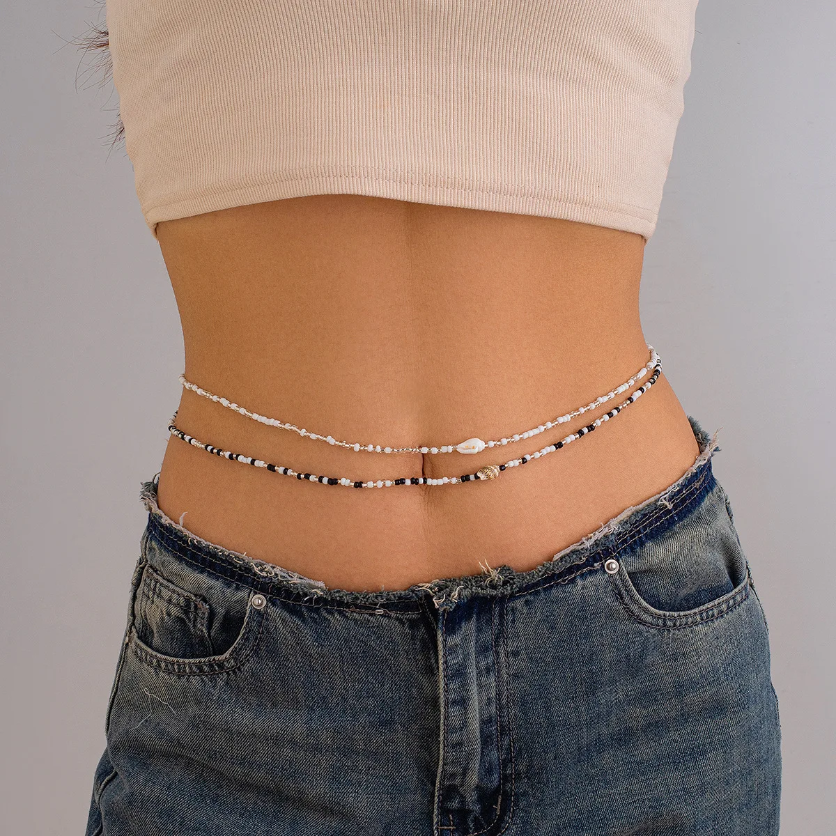 Waist Chain Sea Turtle Star Beads Double Layer Shell Seed Bead Summer Resort for Women Durable Lightweight Adjustable Alloy
