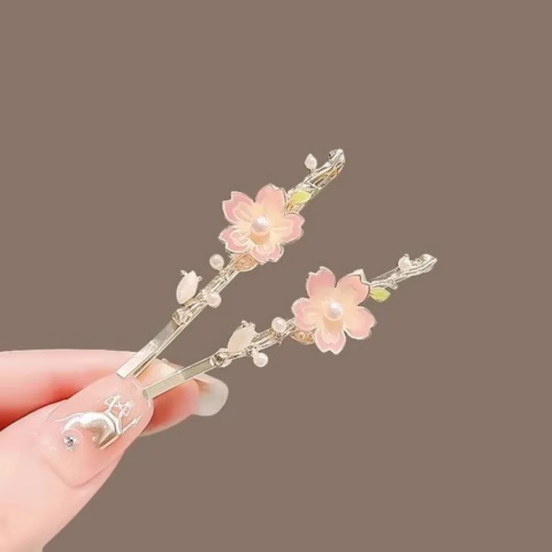 

Fairy-Like Cherry Blossom Pearl Hairpin Spring and Summer Hair Accessory for Women, Side Bangs Clip, Forest Style Bobby Pin, Int