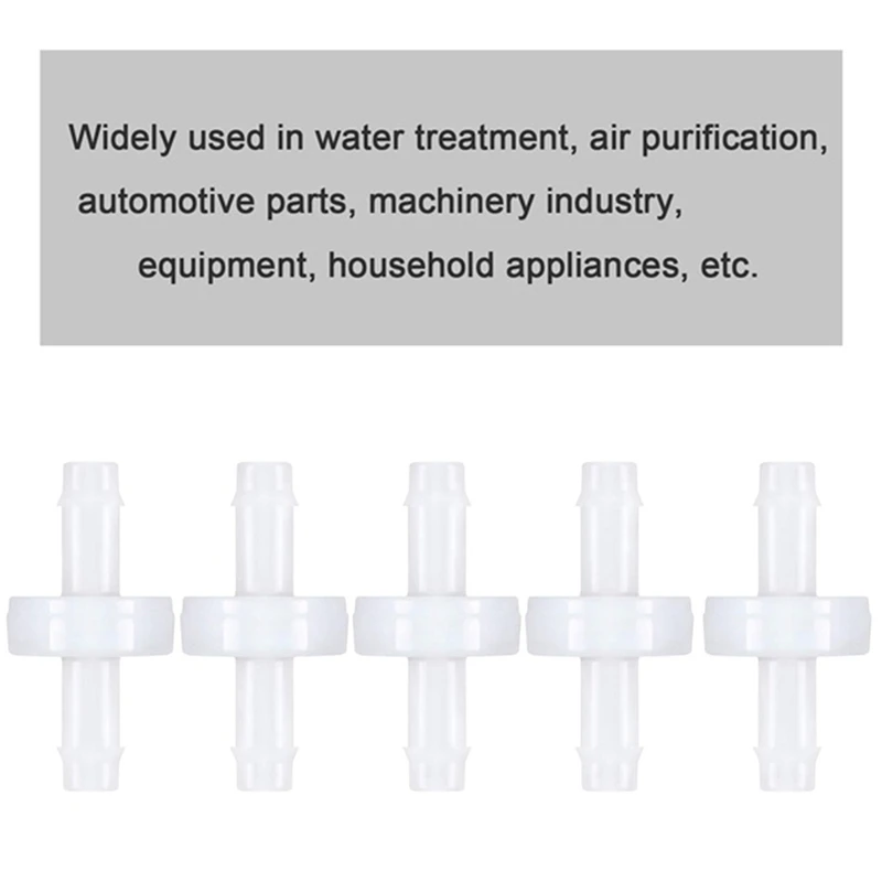 5Pcs Check Valve PVDF Wear-Resistant One-Way Check Valve For Fuel Gas Liquid Air 1/4 Inch 6 Mm
