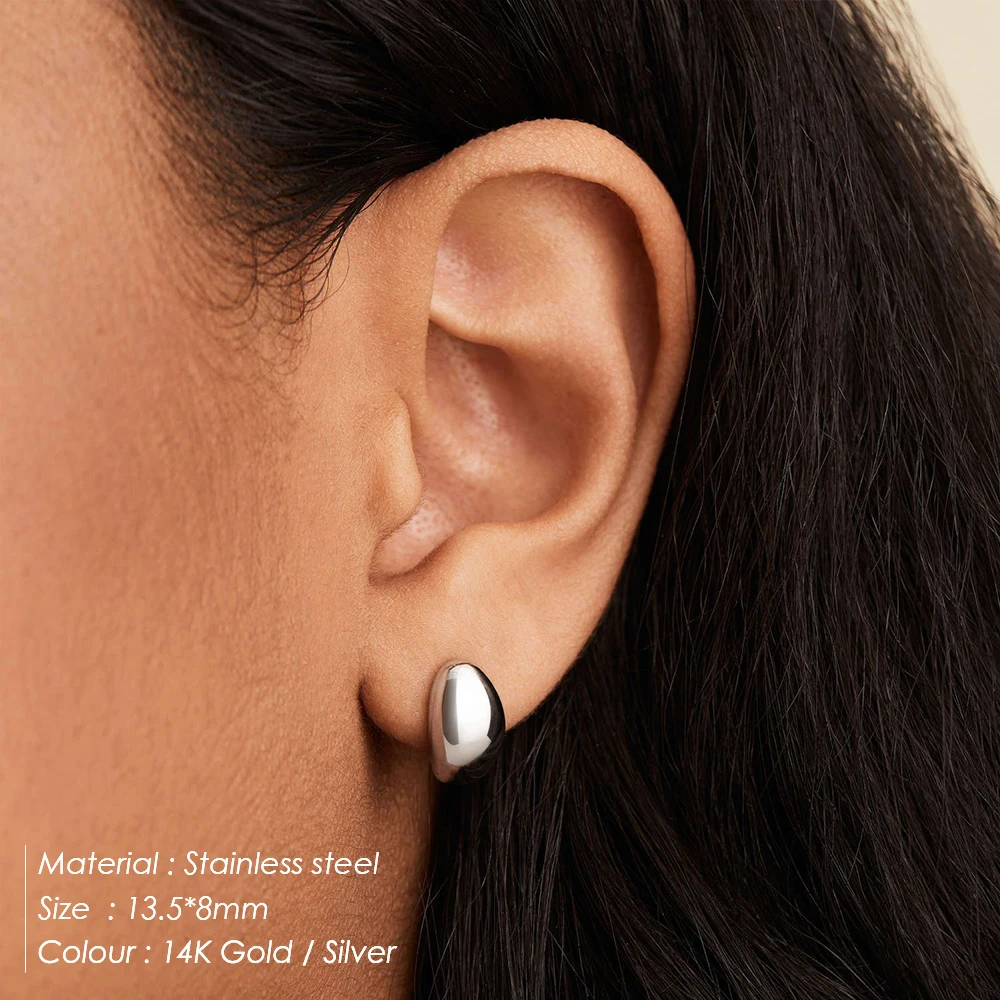St-Delan Stainless Steel Bean Stud Earrings, Smooth Dome Huggie Earrings for Women Minimalist Jewelry