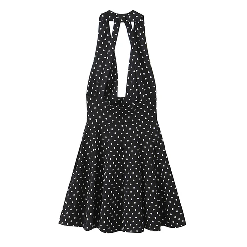 Imagen 2 del producto Willshela mujeres moda punto plisado espalda descubierta cremallera lateral Mini vestido Vintage cuello Halter sin mangas mujer Chic vestidos de señora