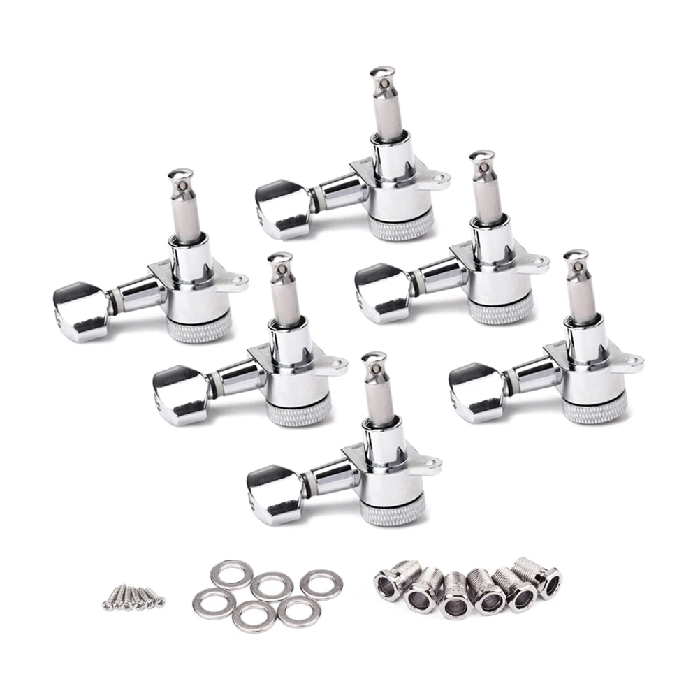 

6PCS/Set Black Locked String Tuning Pegs key Tuners Machine Heads For Acoustic Electric Guitar Lock(Silver)