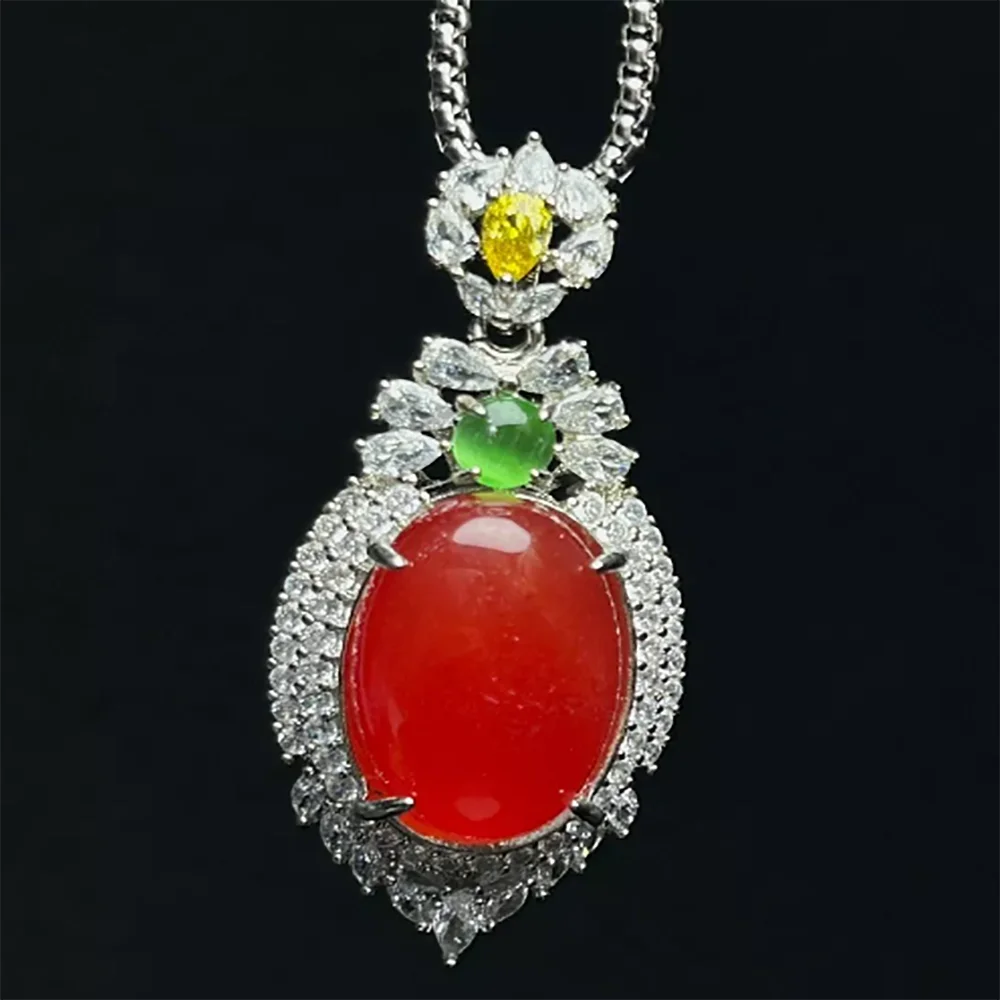 Certified Natural High Ice Red Jade Jadeite Inlay Egg Face Pendant&