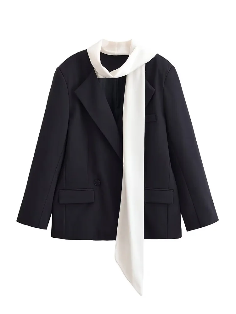 

HH Female Fashion Long Sleeves Casual Loose Elegant Street Coat Women Chic Double Breasted Pocket Lapel Design Black Blazer Coat