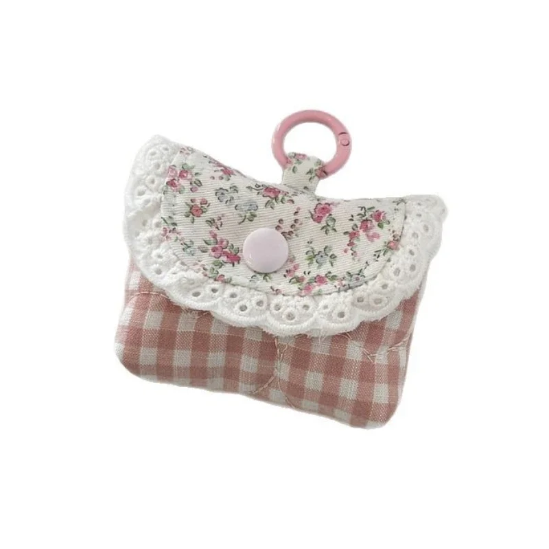 

Маленькая сумка для хранения ключей с застежкой для монет, мини-милый милый кружевной кошелек с цветочным принтом, модный клетчатый защитный чехол для наушников для девочек