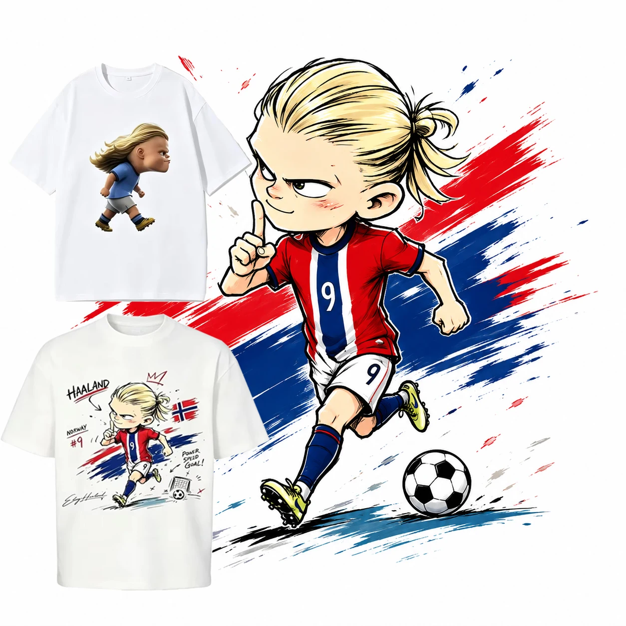 Haaland # 9 Cartoon T-Shirt Lustiges Fußball Norwegen Grafik-T-Shirt Unisex Oversized Kurzarm Erwachsene Kinder Casual Streetwear Oberteile – Detail 4