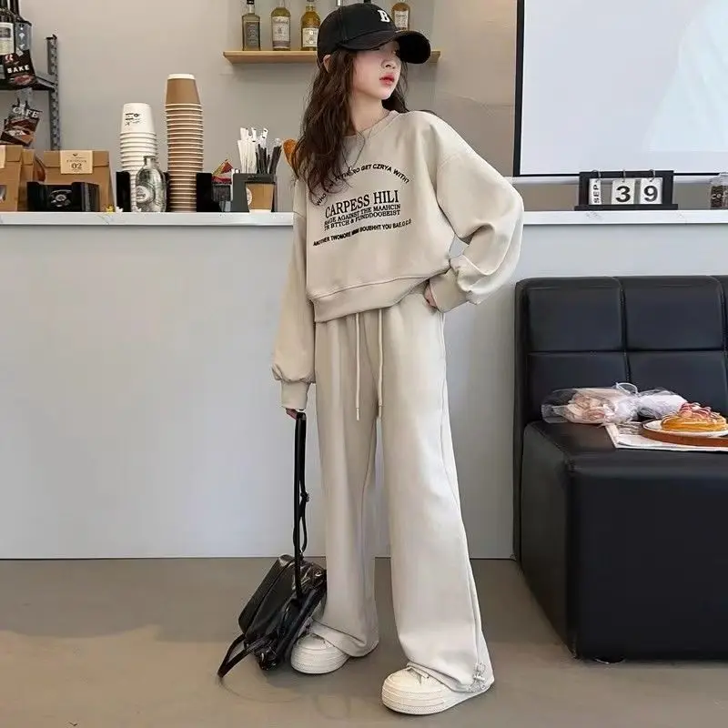 110-170 الكورية نمط رداء غير رسمية للفتيات ربيع الخريف جديد وصول أنيق رسالة البلوز مستقيم الساق بنطلون 2 قطعة مجموعة