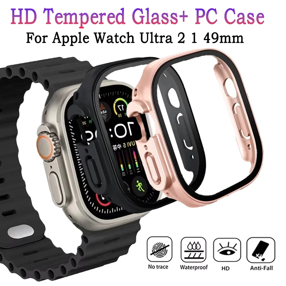 HD Tempered Glass+ PC Case for Apple Watch Ultra 3 2 49mm Bumper+Screen Protector Anti-fall Cover iWatch Ultra 49mm Accessories