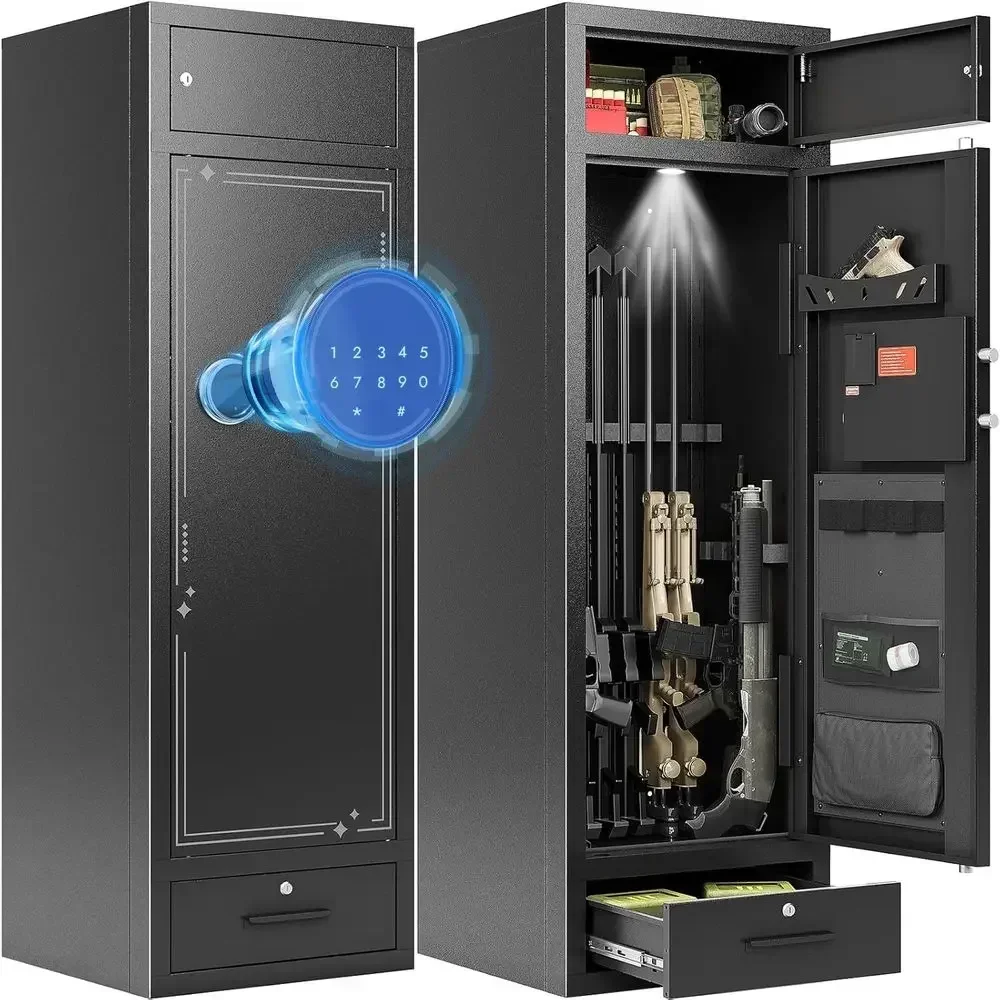 10-15 Capacity Gun Safe with Rifle and Pistol Storage, Adjustable Slots, and Secure Lockbox