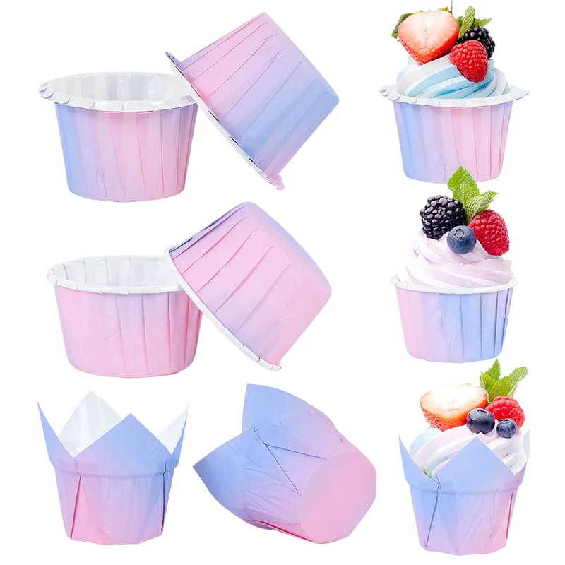 

10/30pcs Cake Cup Baking Mold Purple Oilproof Gradient Muffin Cupcake Mould Mermaid Theme Wedding Birthday Party Cake Decoration