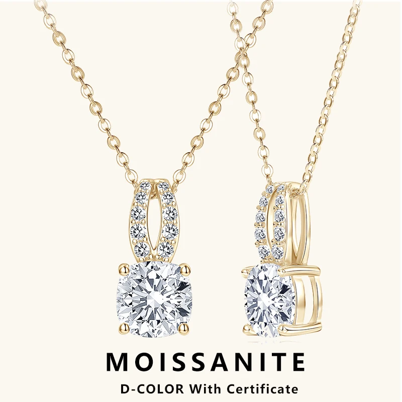 

Lnngy Certified 8x8mm Cushion Cut Moissanite Necklace Collar Plata 925 Sterling Silver Necklaces for Women Exquisite Jewelry
