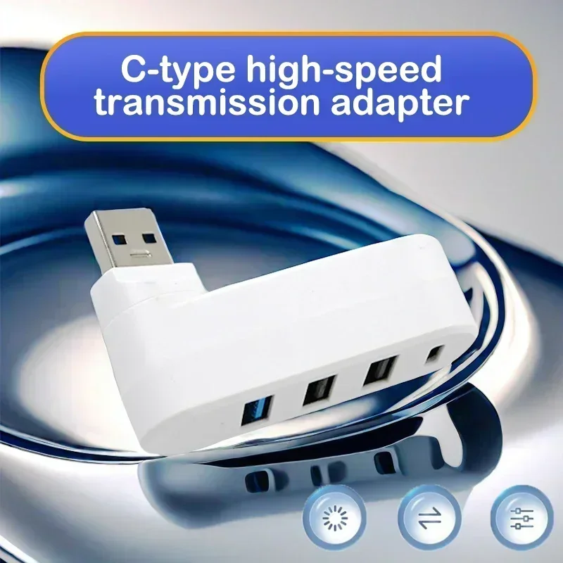 Adaptateur de transfert de données pour ordinateur portable, concentrateur rotatif à 180 °, 4 ports, USB 3.0 2.0, type C, concentrateur haute vitesse, répartiteur de disque U pour PC, MacPle