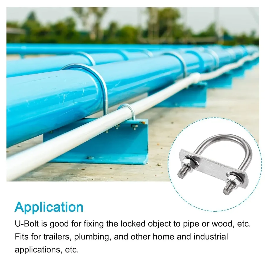 Bulloni a U 2 set M8x40x65mm Bullone a U rotondo in acciaio inossidabile 304 con accessori per tubi da costruzione
