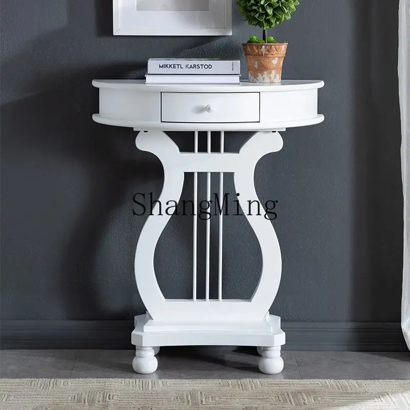 SM غرفة المعيشة المنزلي نصف دائري خزانة جانبية الممر طاولة مزخرفة خشب متين خزانة الشرفة غرفة نوم ضد الحائط #1