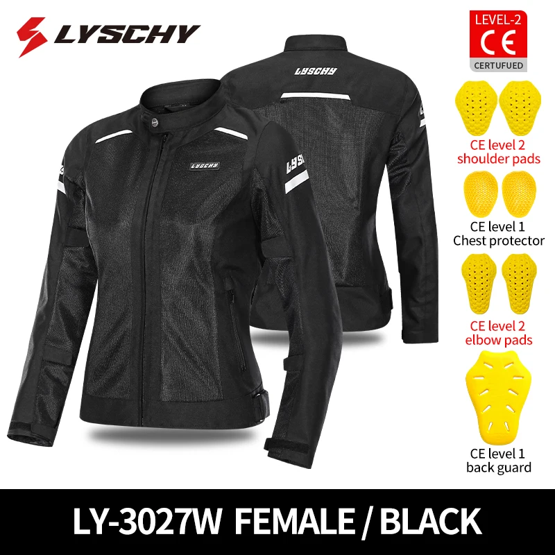 Newest LYSCHY Girls Summer Breathable Mesh Night Reflective Racing Jacket CE1/CE2 Women Riding Clothes Slim Motorcycle Jacket