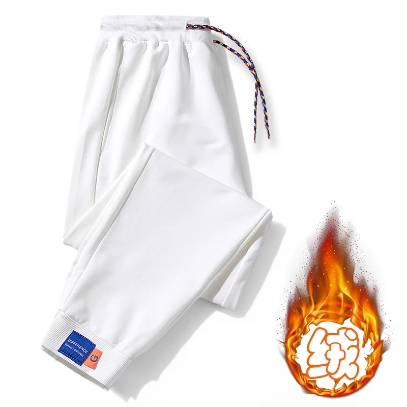 

Повседневные брюки с флисовой подкладкой и эластичной резинкой на талии, мужские осенние прямые спортивные брюки для бега, мужские утепленные свободные модные спортивные штаны