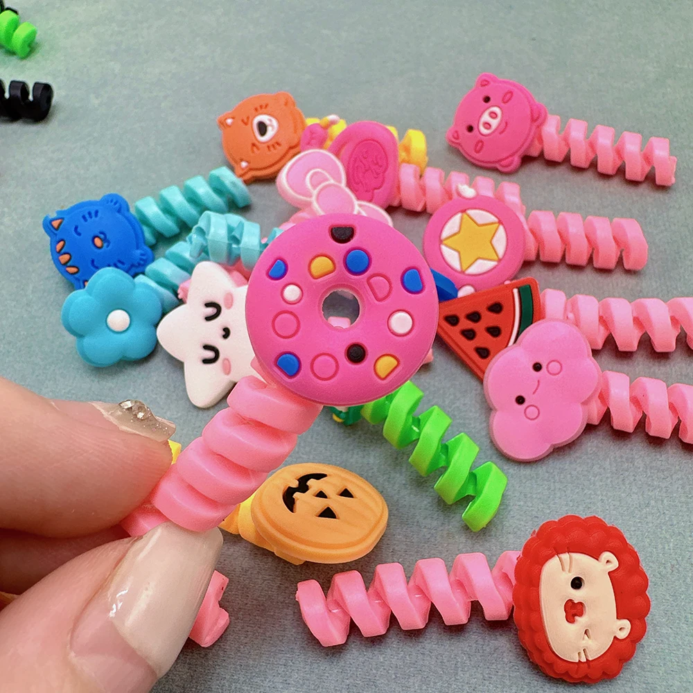 4pcs/8pcs Cartoon Animal Mobile Phone Charging Cable Protective Cover Data Cable Anti-Break Creative Spiral Protector