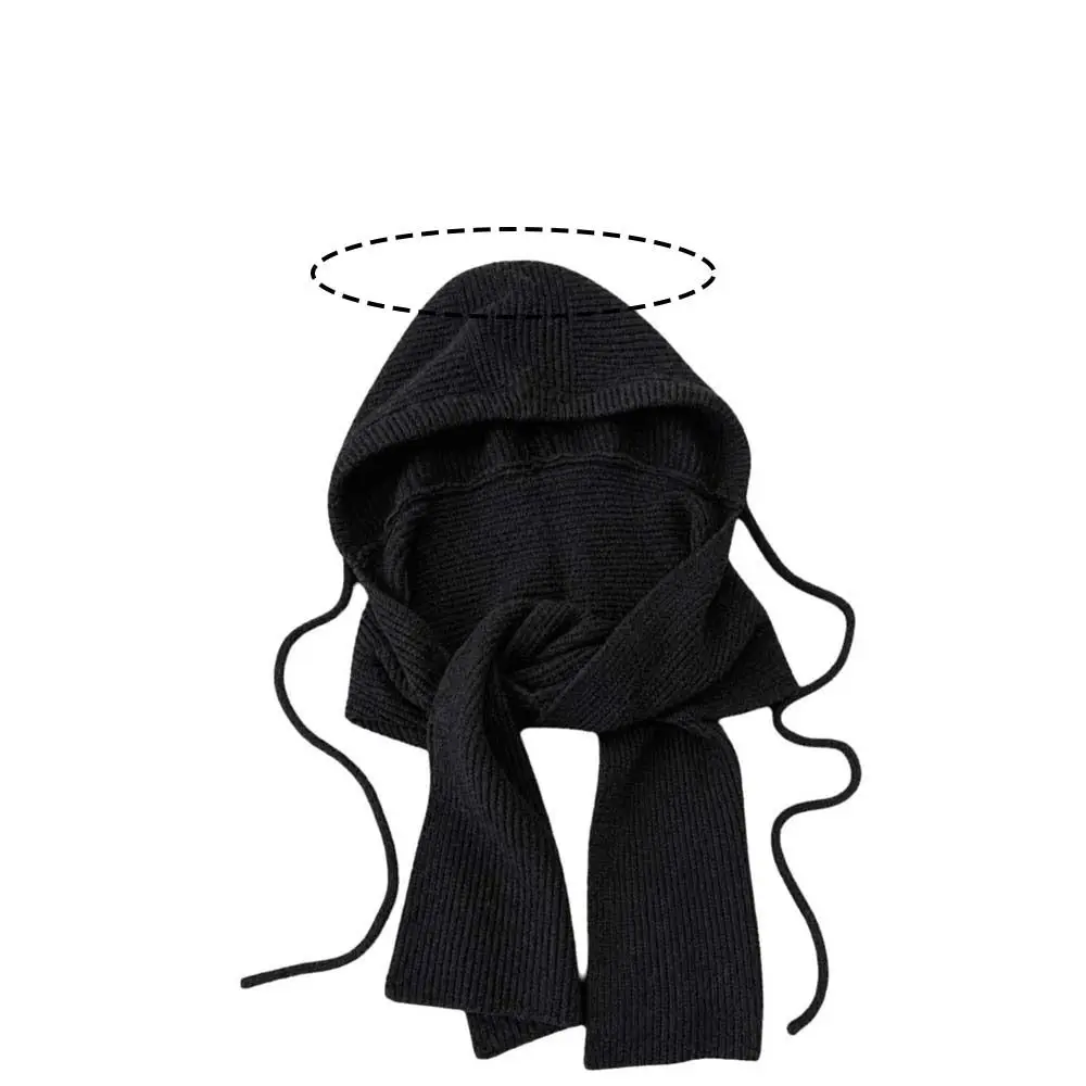Koreanischer Winter-Stil: Balaclava-Mütze, einfarbig, dick gestrickt, Kapuzenschal-Kombination, gemütlicher Fleece, winddicht, integrierter Nackenwärmer – Detail 1