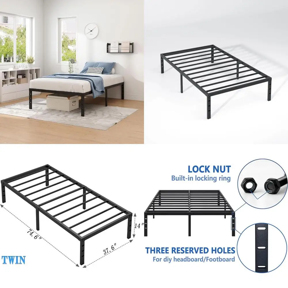 

Прочная 14-дюймовая металлическая кровать-трансформер с местом для хранения, простая сборка, не требует пружинного блока, черная.