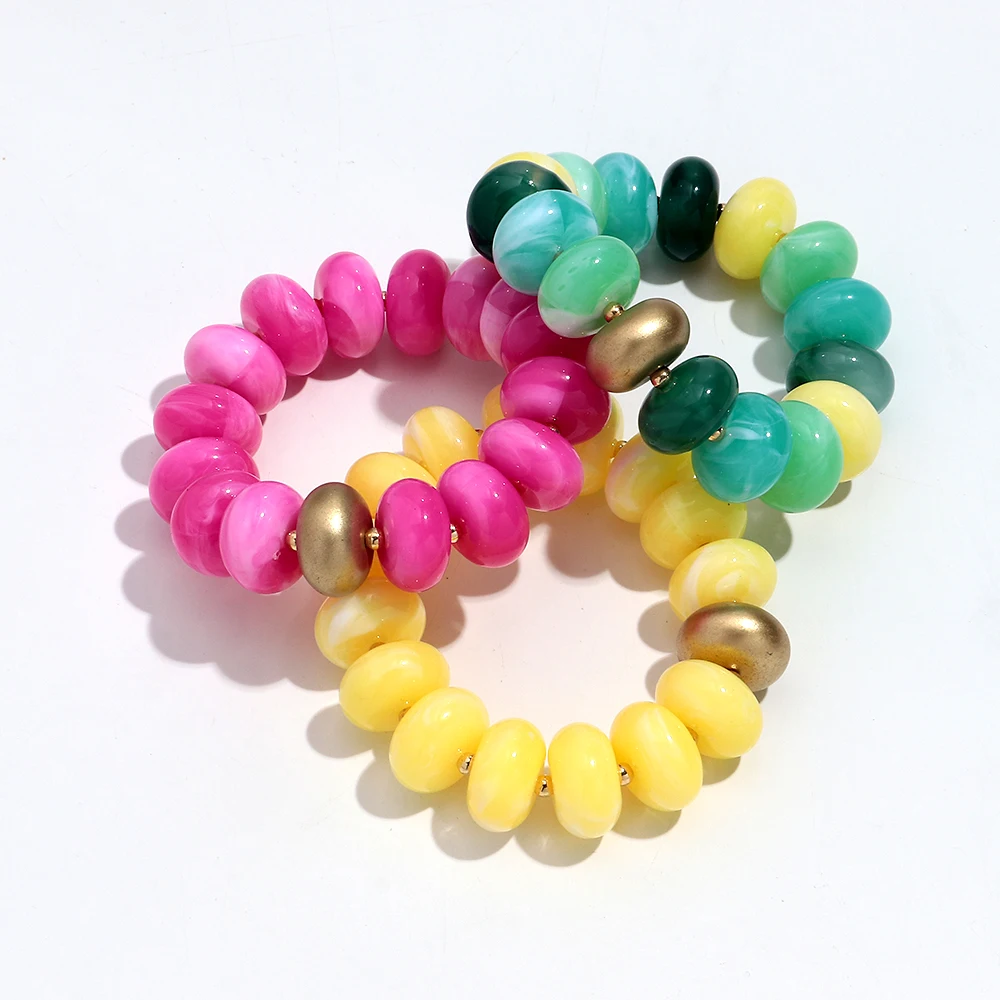 Boho Buntes Abakus-Armband mit Elastischen Perlen für Damen, Modisches Stapelbares Harz-Acryl Flachkreis-Armband mit Goldenem Abstandhalter, Schmuckgeschenk – Detail 1