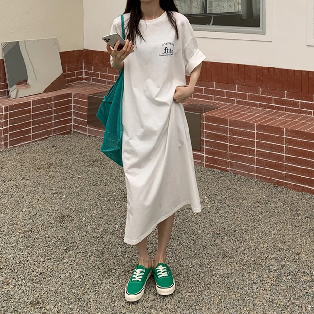 Comfy แฟชั่นออกเดทชุดสตรีกระโปรงสตรีพิมพ์ด้านข้างฤดูร้อนกระโปรงแขวนเสื้อยืดหลวมพิมพ์