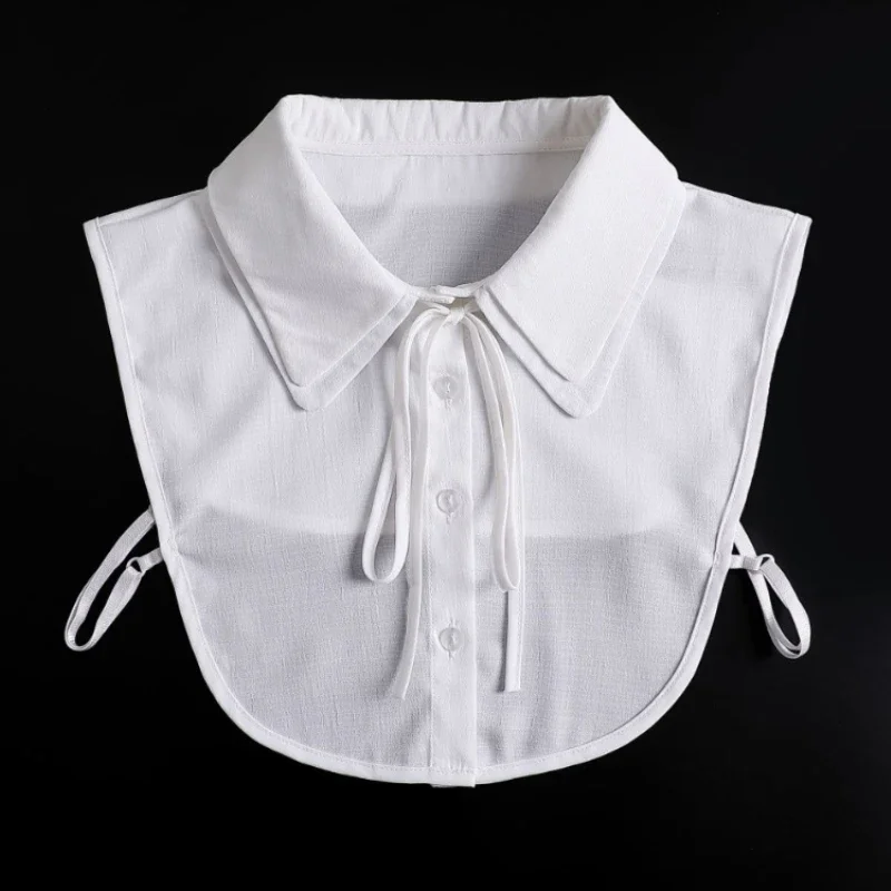 Double Layered Pointed Fake Collar for Women's Doll Bowknots Shirt Detachable False collar White Chiffon Neck Ties Collars