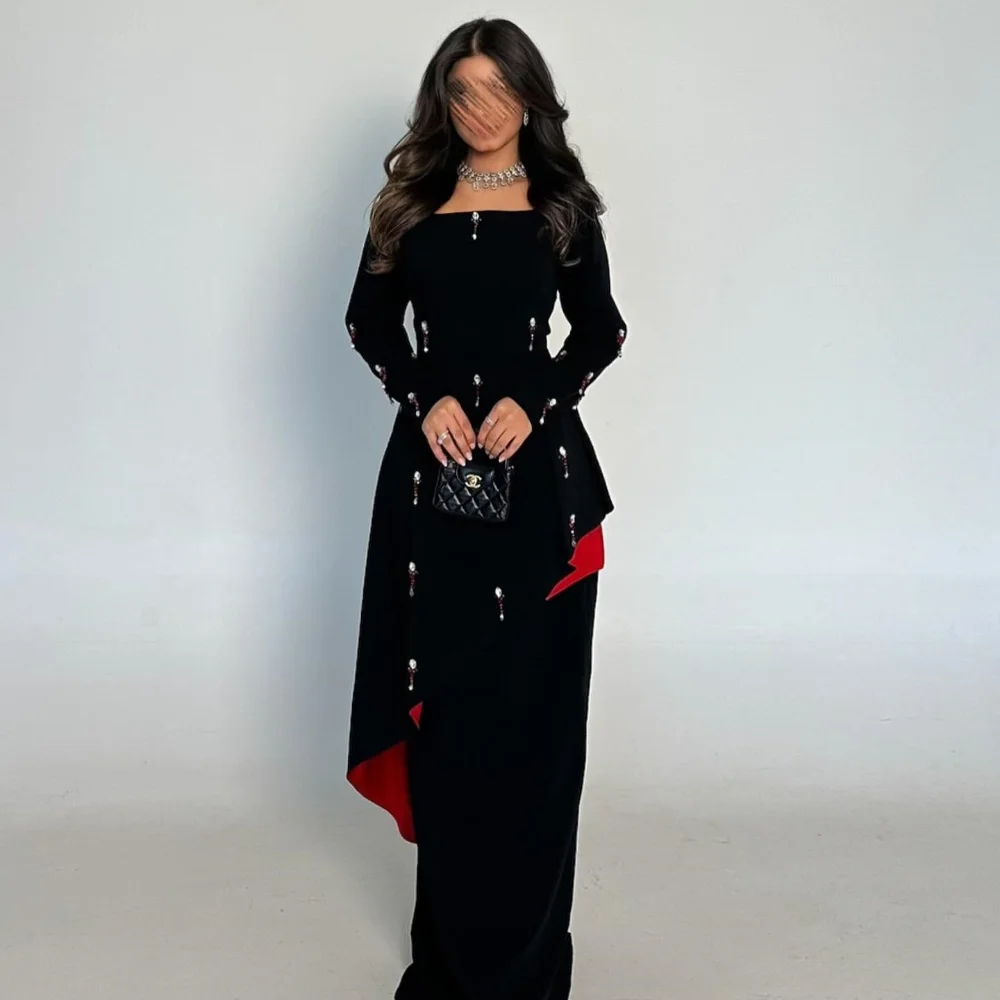 

Customized High Quality Classic Jersey Rhinestone Pleat Straight Square Neck Long Dresses Bespoke Occasion Dresses Fashion Retro