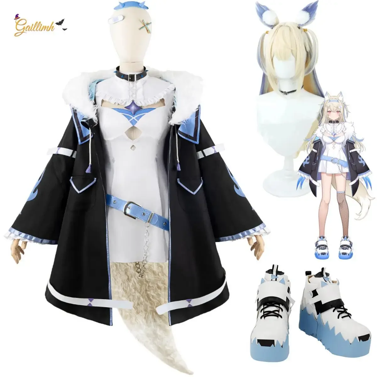 Disfraz de Anime Vtuber Abyssgard Fuwawa & Mococo para mujer, traje de fiesta Sexy con Peluca de Hololive EN Adviento de tercera generación, botas de uniforme