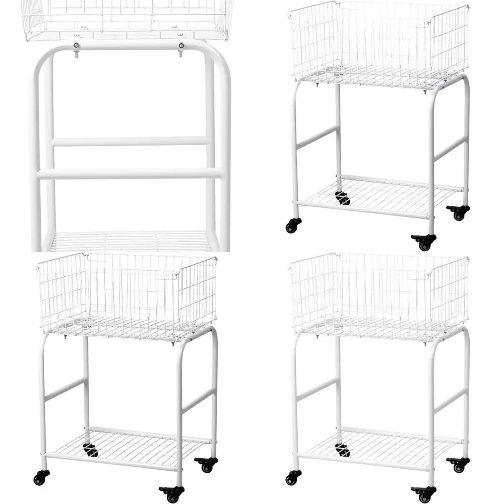 

Large Capacity Foldable Laundry Cart with Commercial Wheels - White, Ideal for Bedroom, Dorm, and Back to School Storage Solutio