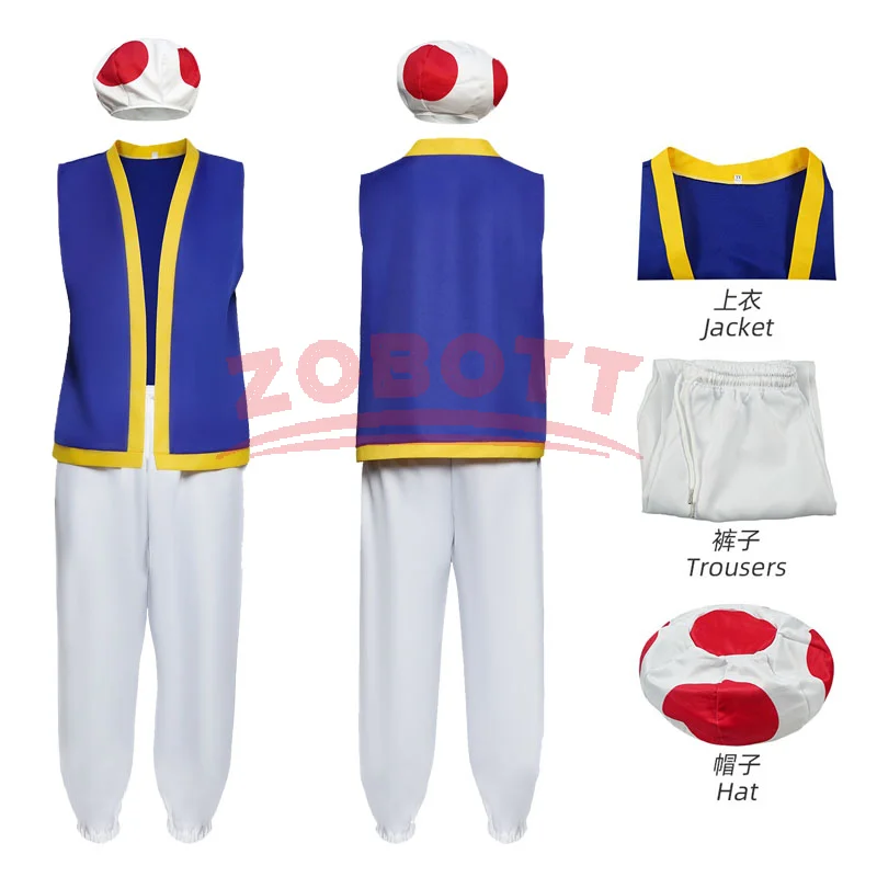 

Kinopio Toad, шляпа для косплея, костюм для взрослых, игра Bros 2, фантазийная одежда для ролевых игр, жилет, брюки, карнавальные костюмы на Хэллоуин