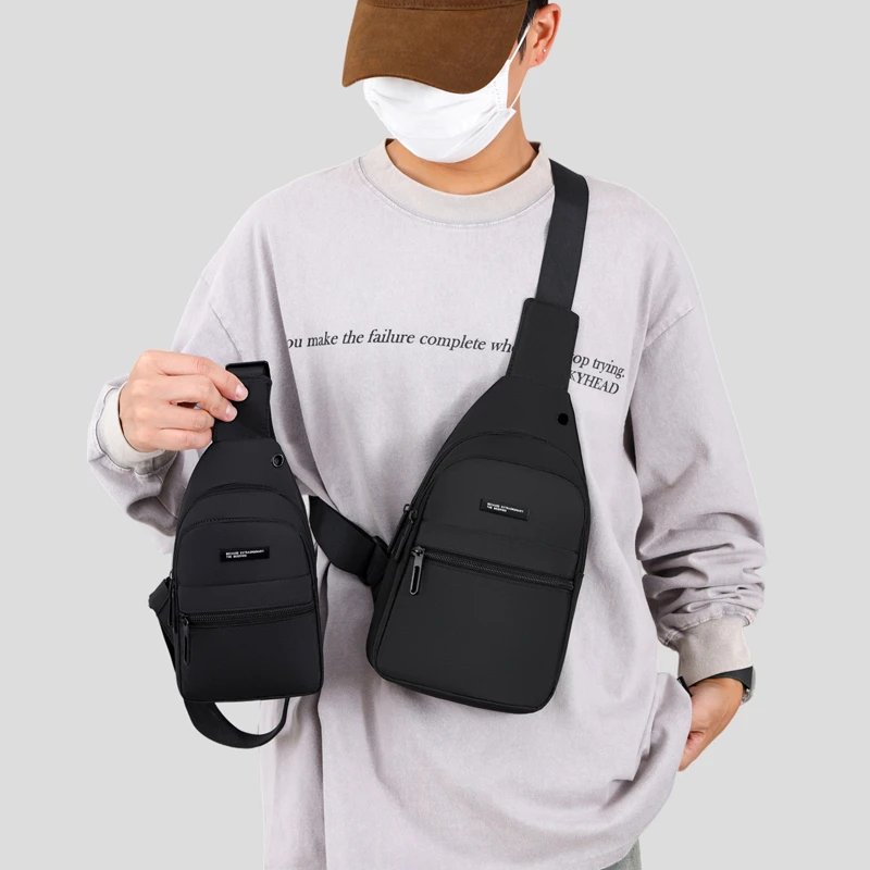 Men Oxford Sling Chest Bag Adjustable Wide Strap Multi Zip Pocket Earphone Hole Crossbody Bag For Travel Cycling Sports