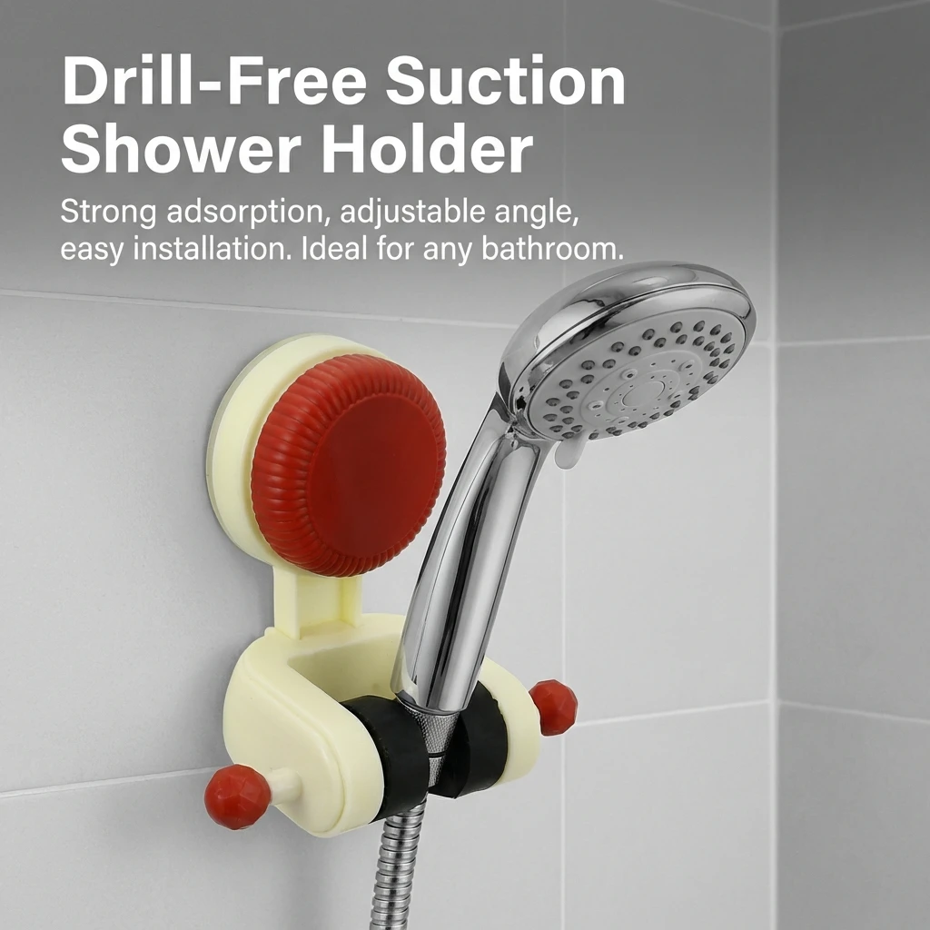 

Home Shower Head Holder with Strong Suction Cup Adjustable Drill Free Installation for Bathroom Use Durable Plastic Support