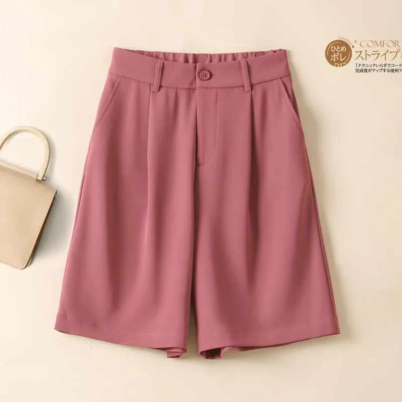 

Casual Fashion Loose Simplicity Elegant Trend Buttons Solid Color Zipper High Waist Thin and Slimming A-line Wide Leg Shorts