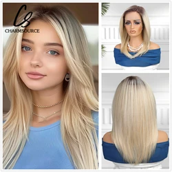 CharmSource Lace Front Wigs Long Straight Hair Blonde Wig with Side Part Daily Use Party Wig for White Women Heat Resistant