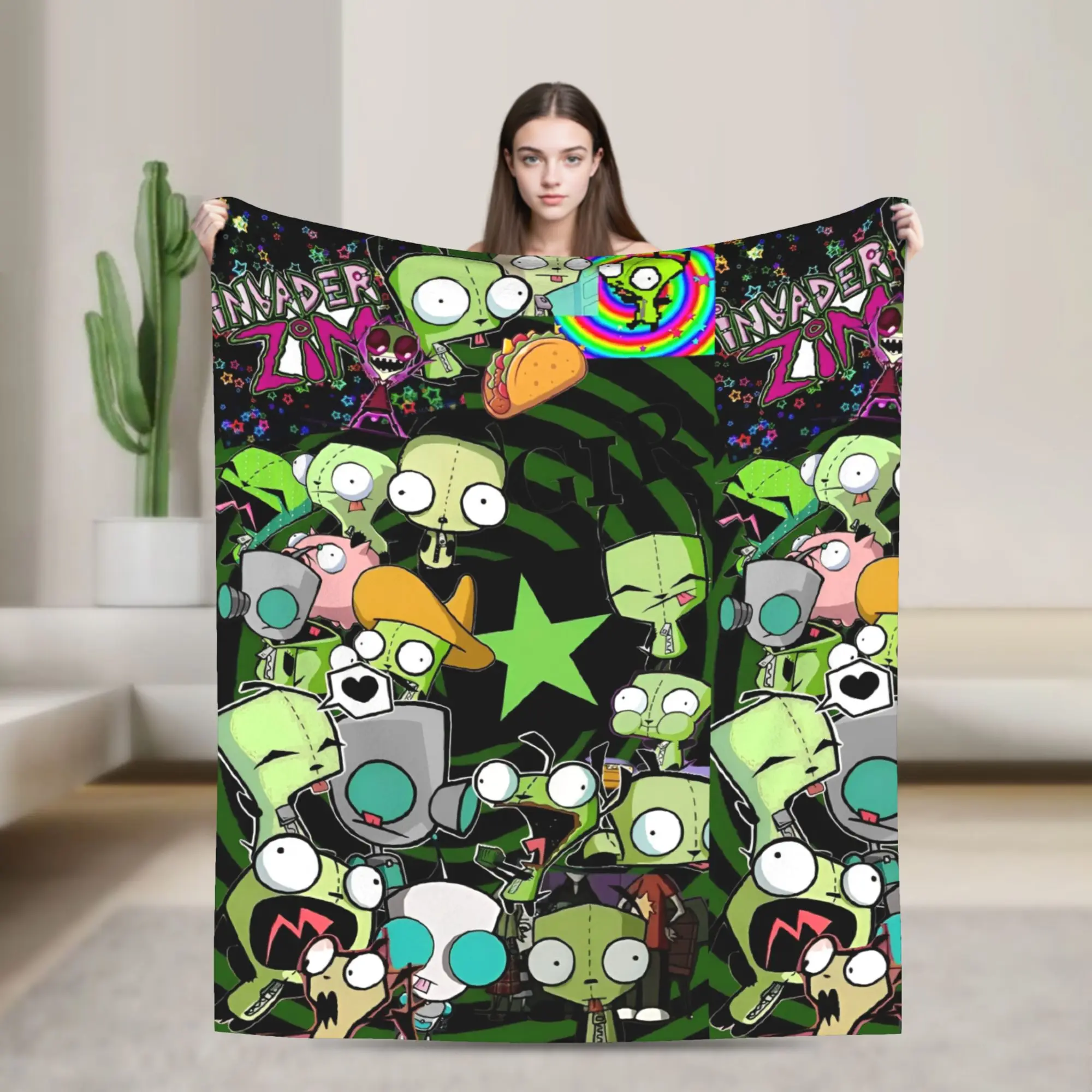 

Invader Zim Blanket Kawaii Flannel Funny Warm Throw Blanket for Home Restaurant Spring Autumn